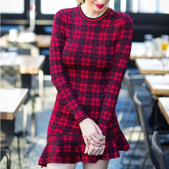 TORN BY RONNY KOBO ABIR ASYMMETRIC HEM CHECK DRESS - Picture 4 of 7